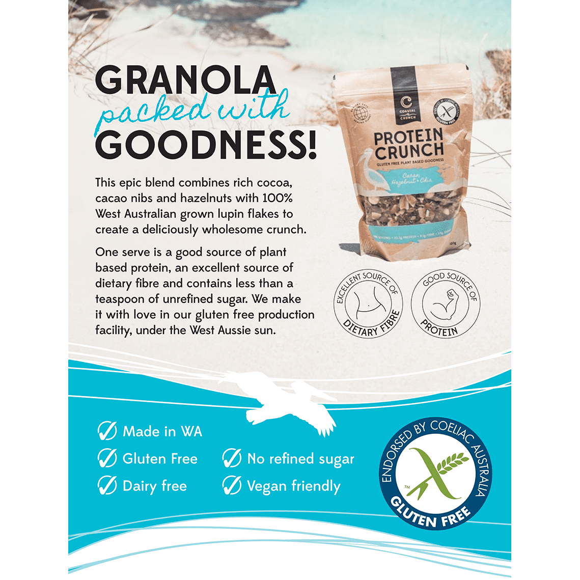 COASTAL CRUNCH Protein Crunch Granola Cacao, Hazelnut & Chia 320g Coastal Crunch