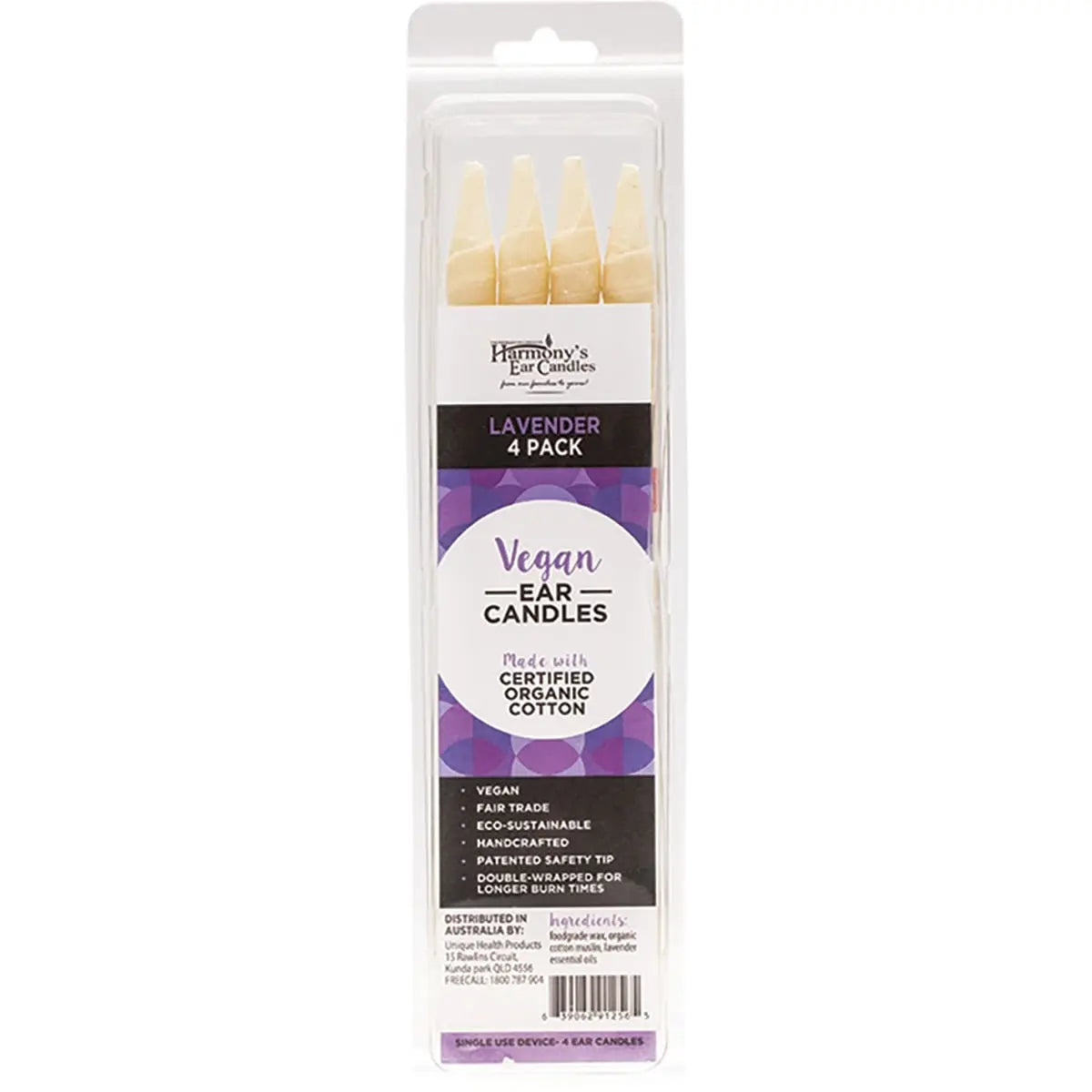 Harmony 's EAR CANDLES Vegan Ear Candles Lavender Scented 4 HARMONY'S