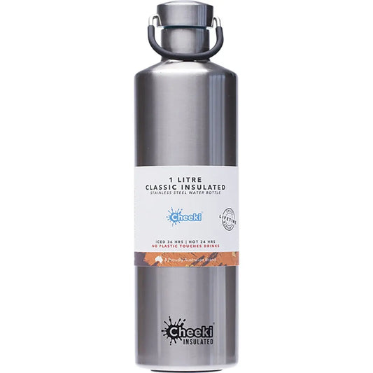 Cheeki Stainless Steel Bottle Insulated - Silver 1 Litre CHEEKI
