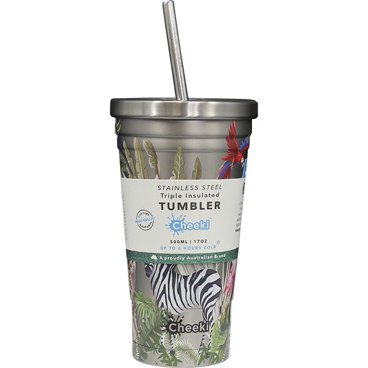 Cheeki Insulated Tumbler 3d Jungle - With S/steel Straw 500ml CHEEKI