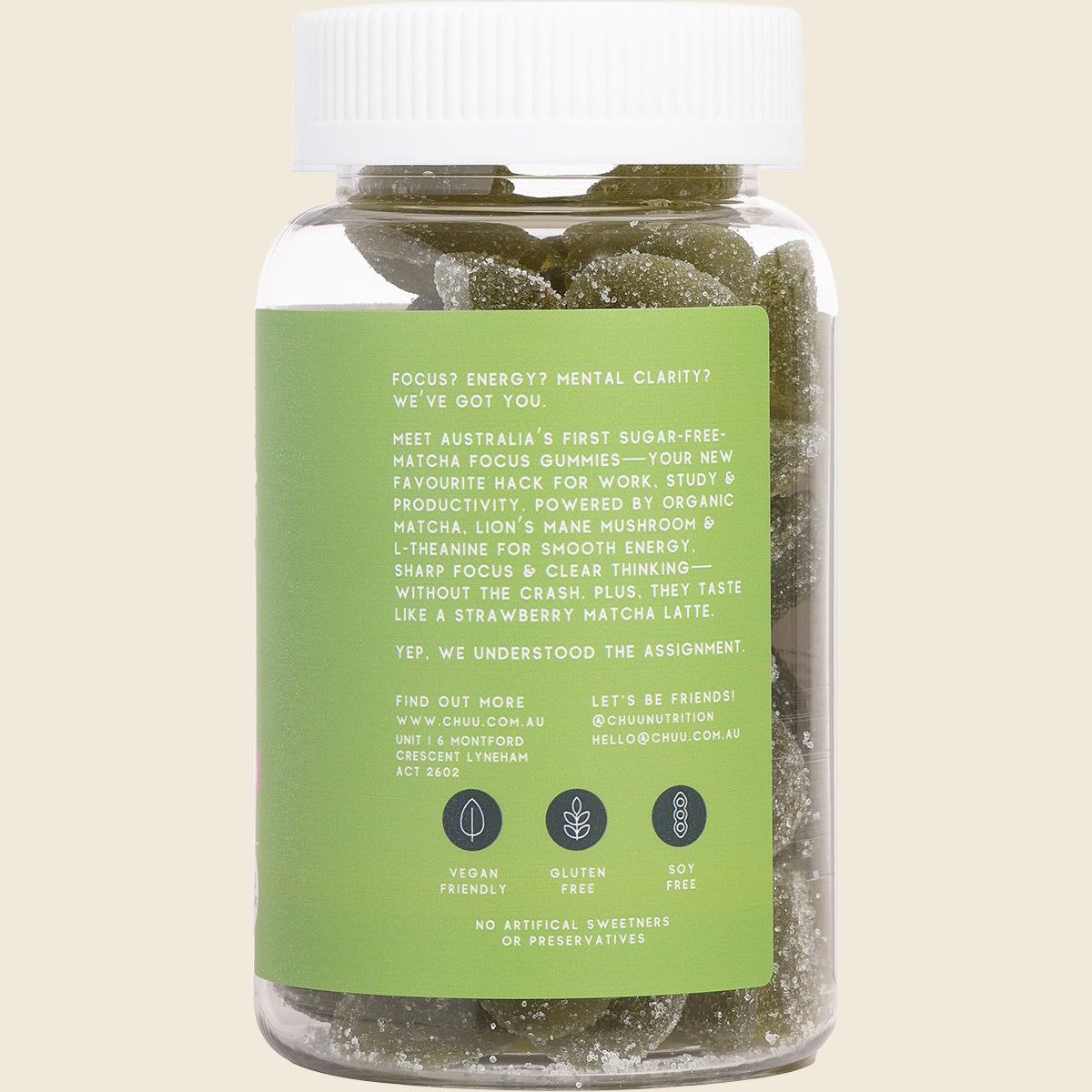 chuu Nutrition Strawberry Matcha Focus Gummies Sugar Free 40pcs