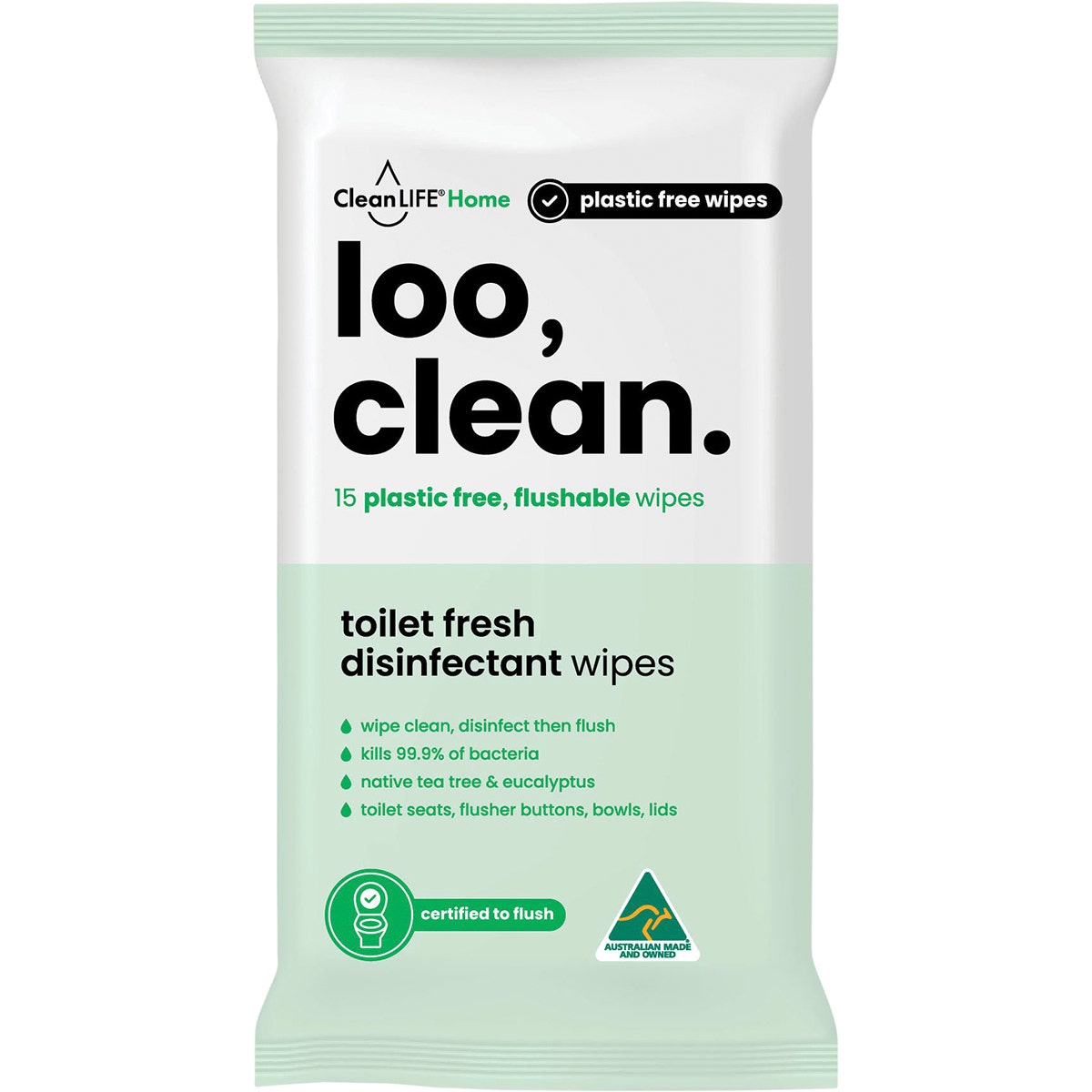 CLEANLIFE Flushable Plastic Free Wipes Loo Clean 15pk - Cutprice Online