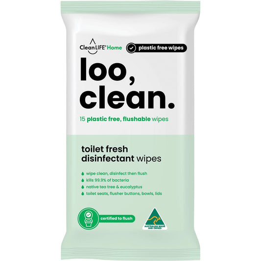 CLEANLIFE Flushable Plastic Free Wipes Loo Clean 15pk - Cutprice Online