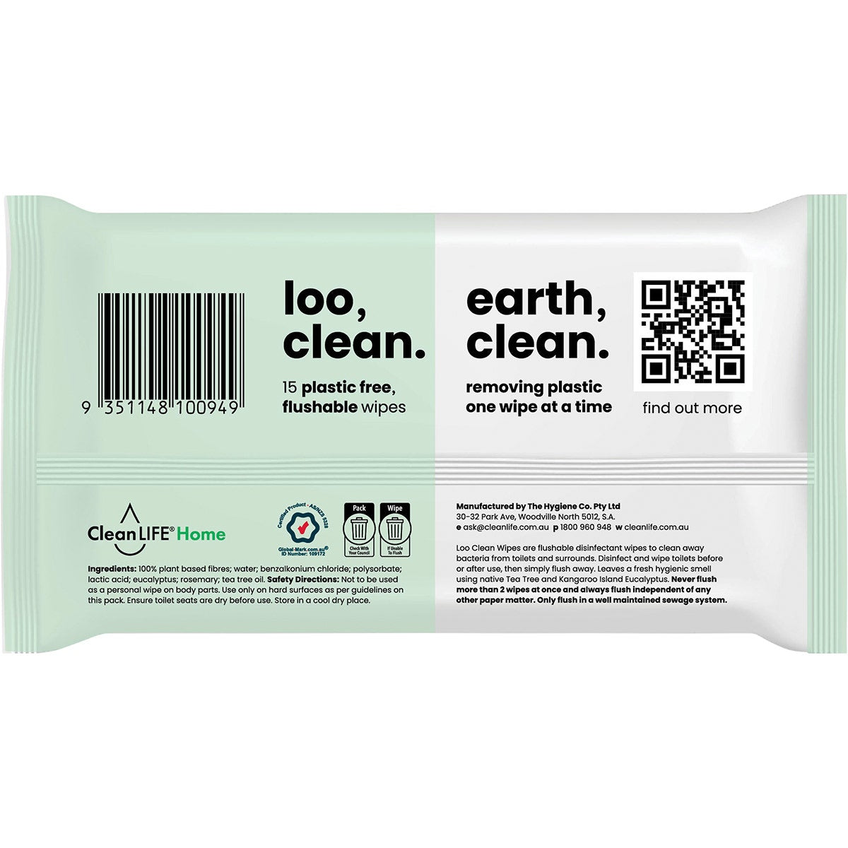 CLEANLIFE Flushable Plastic Free Wipes Loo Clean 15pk - Cutprice Online