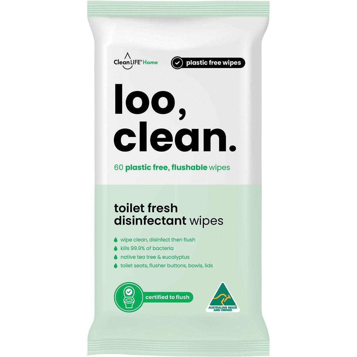 CLEANLIFE Flushable Plastic Free Wipes Loo Clean 60pk - Cutprice Online