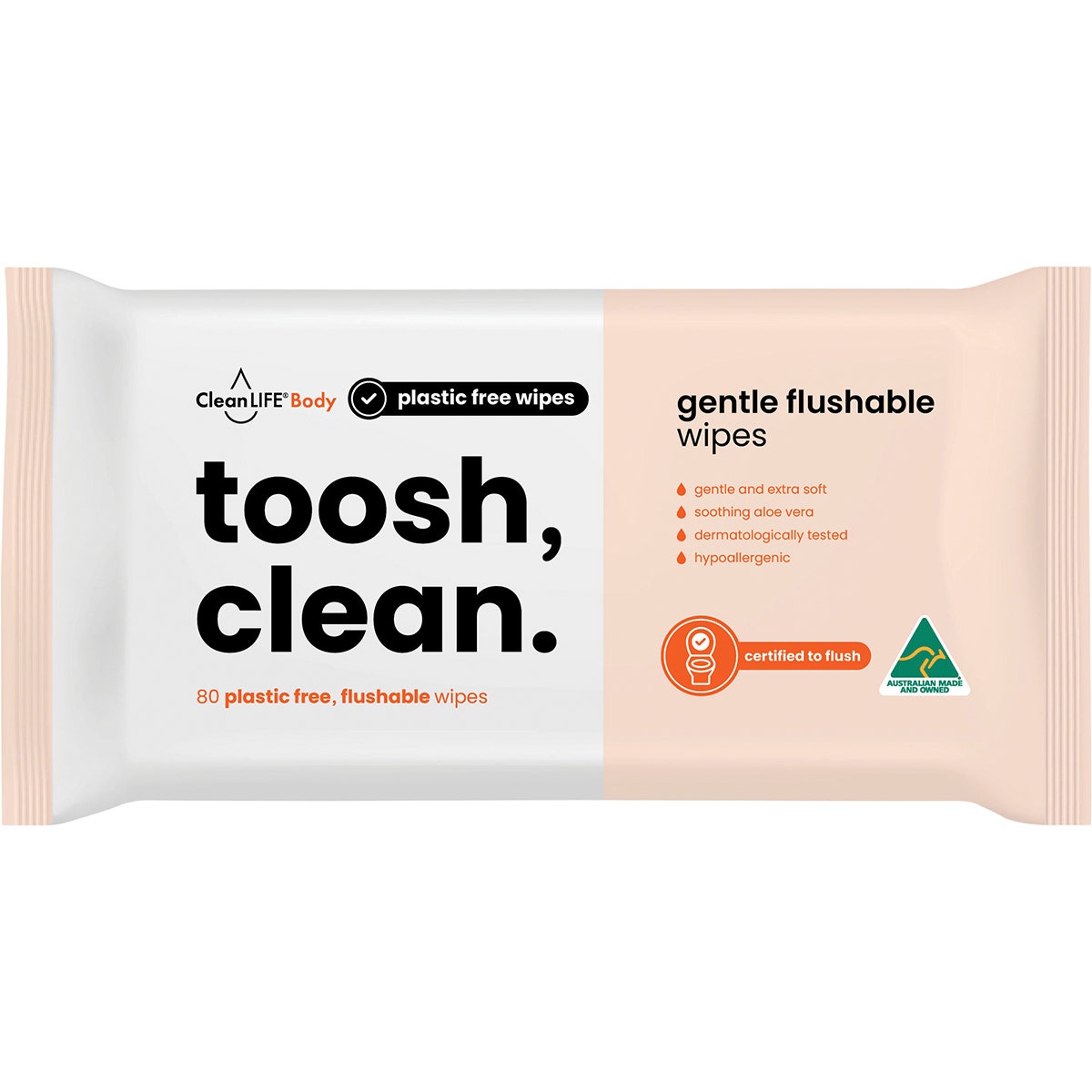 CLEANLIFE Flushable Plastic Free Wipes Toosh Clean 80pk - Cutprice Online