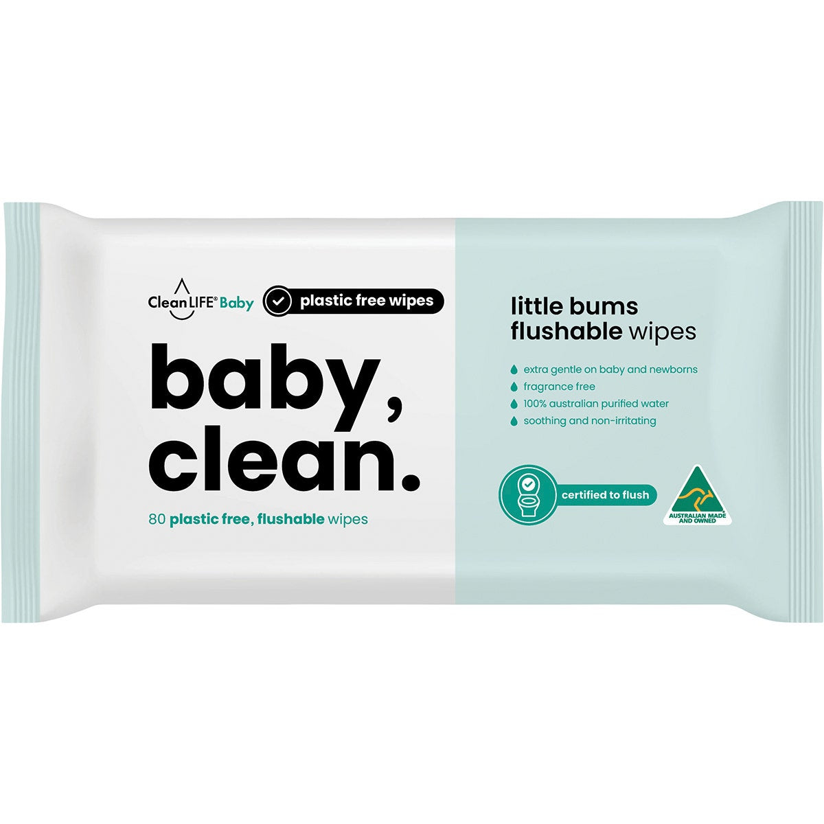 CLEANLIFE Flushable Plastic Free Wipes Baby Clean 80pk - Cutprice Online