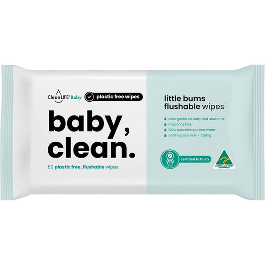 CLEANLIFE Flushable Plastic Free Wipes Baby Clean 80pk - Cutprice Online