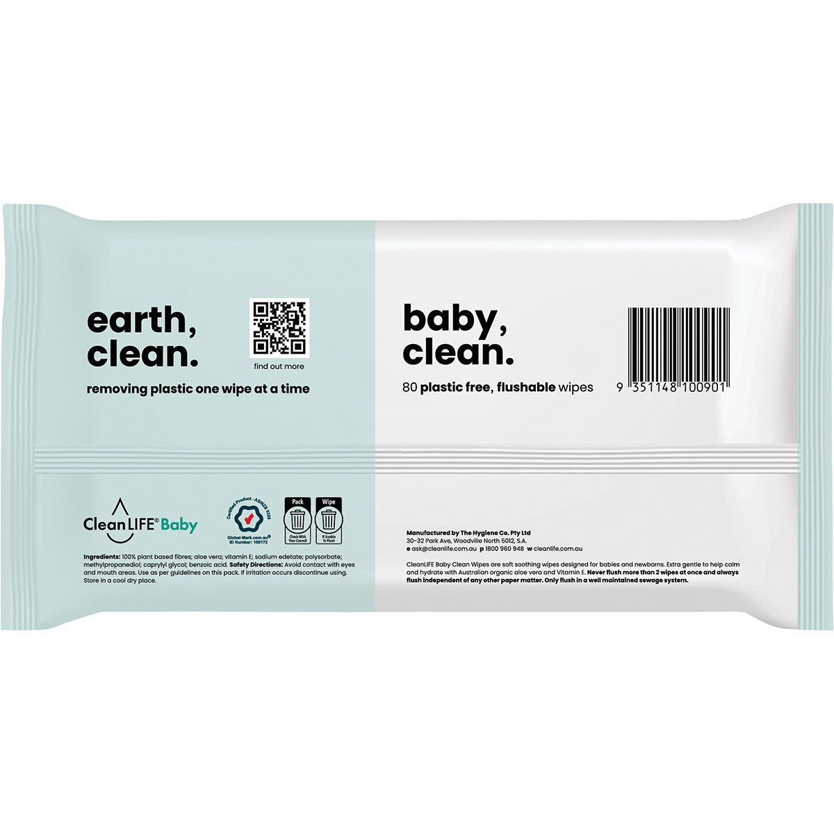 CLEANLIFE Flushable Plastic Free Wipes Baby Clean 80pk - Cutprice Online