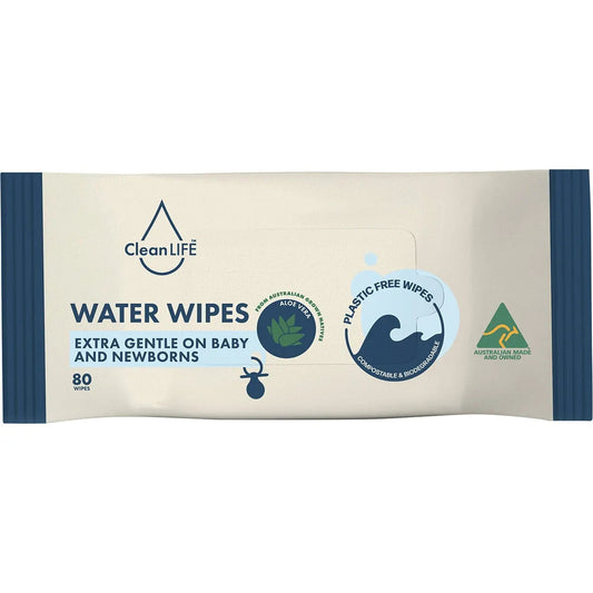 CLEANLIFE Water Plastic Free Wipes Extra Gentle Baby and Newborns 80pk Cleanlife