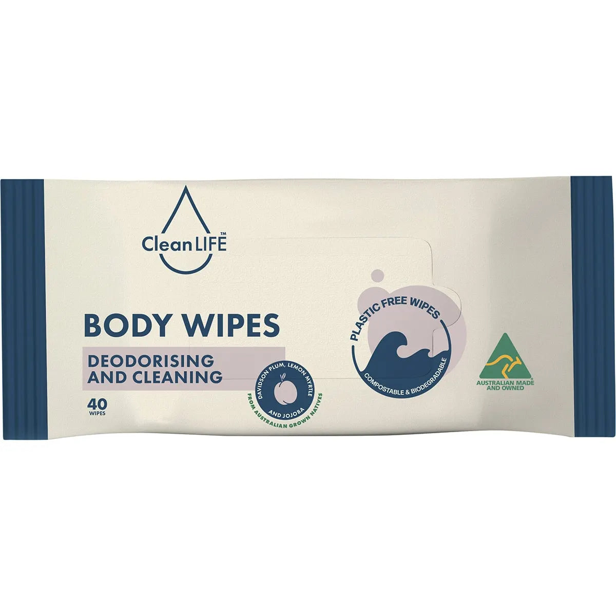 CLEANLIFE Body Plastic Free Wipes Deodorising and Cleaning 40pk Cleanlife