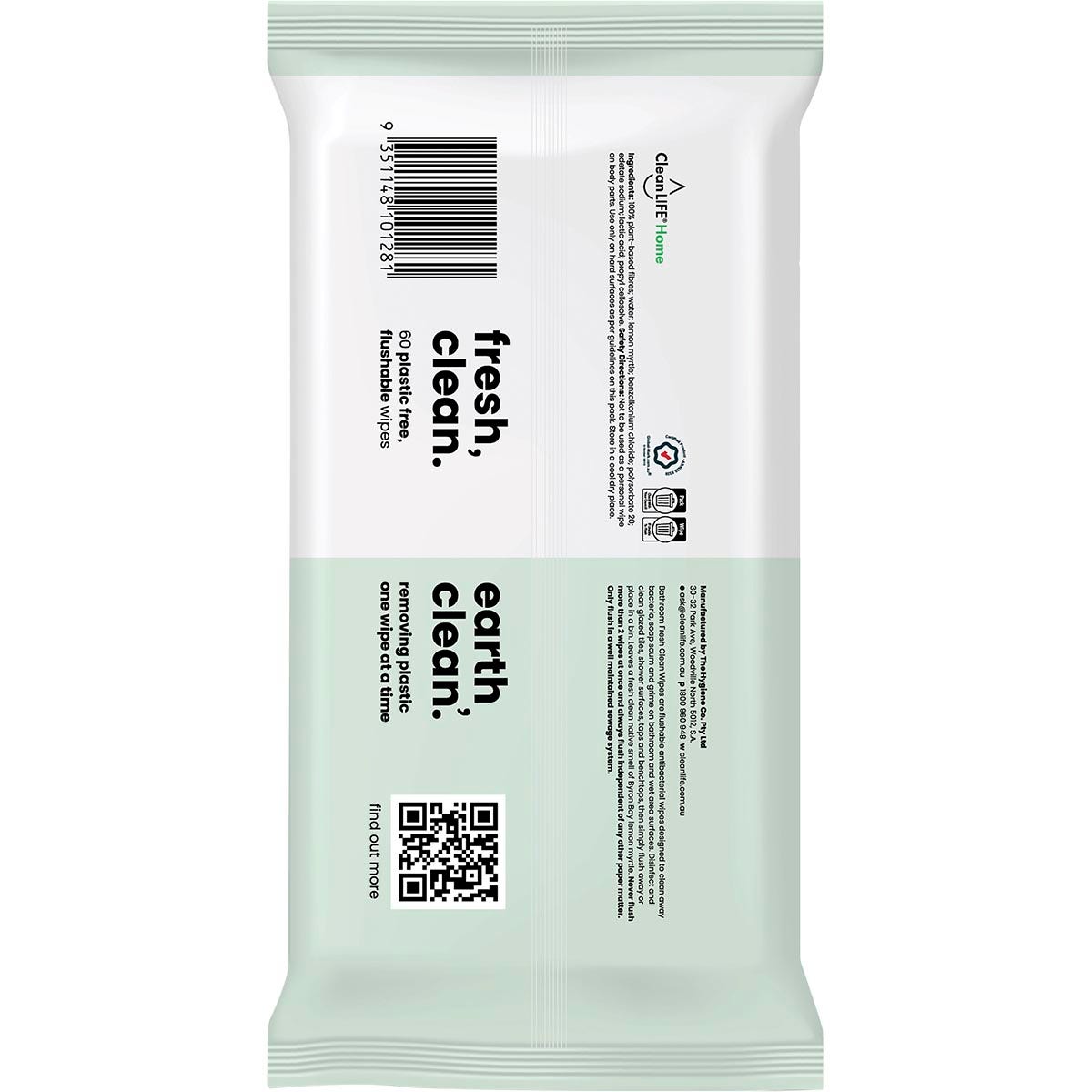CleanLIFE Bathroom Fresh Clean Flushable Plastic Free Wipes 60pk
