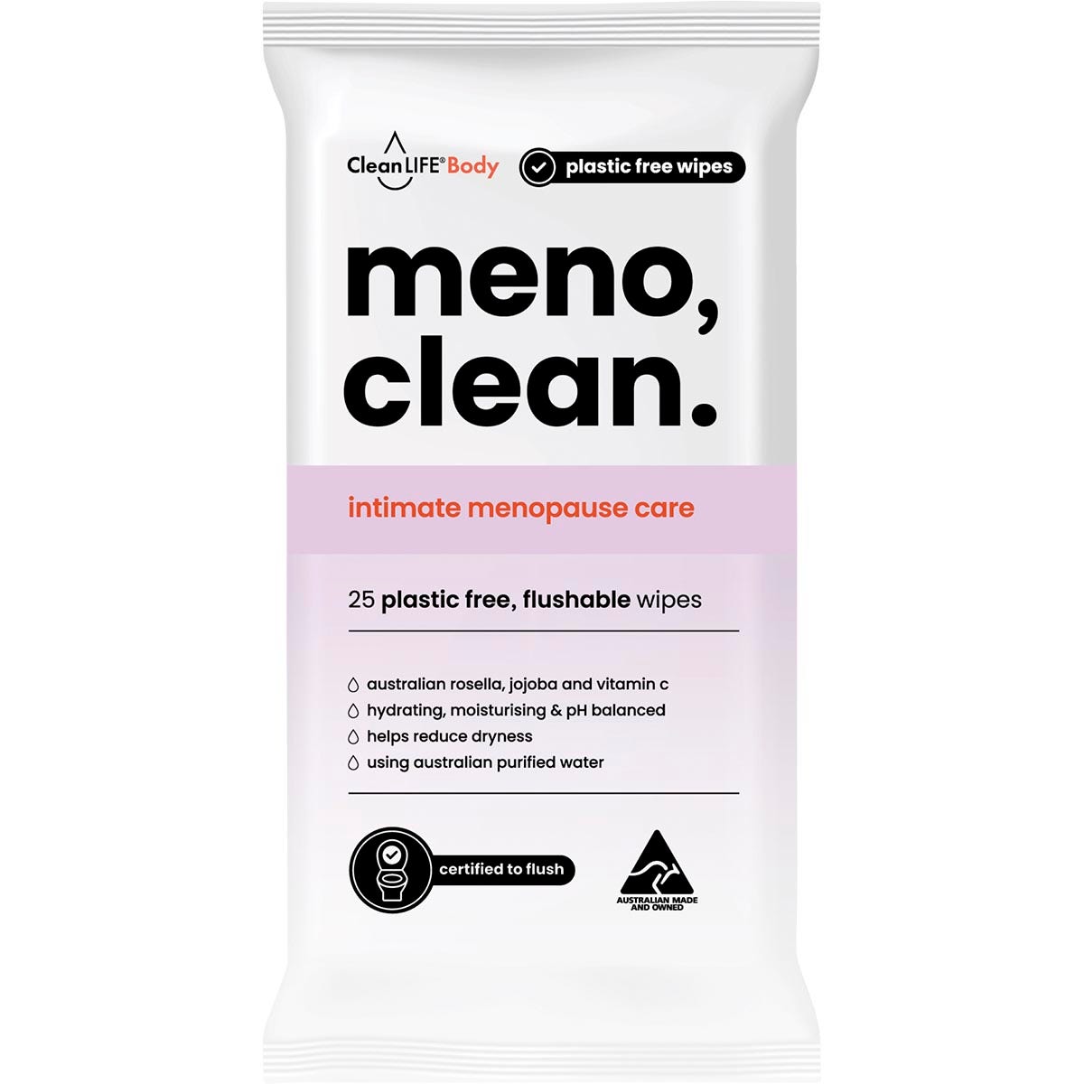CleanLIFE Meno Clean Wipes Flushable Plastic Free Wipes 25pk - Cutprice Online