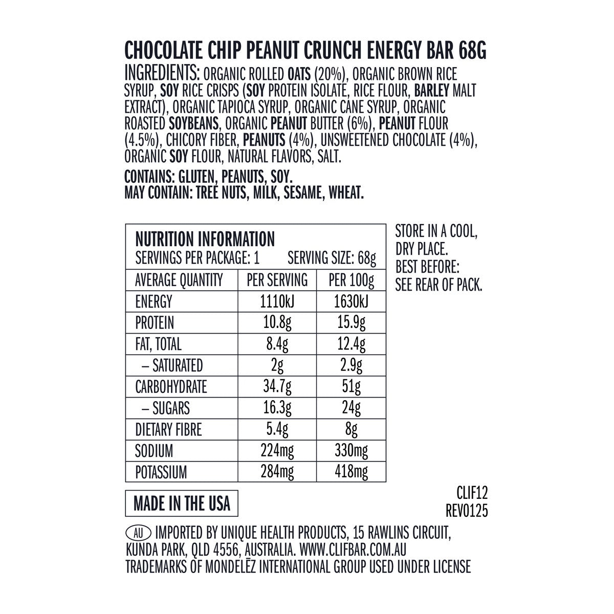 Clif Energy Bar Chocolate Chip Peanut Crunch 12x68g - Cutprice Online