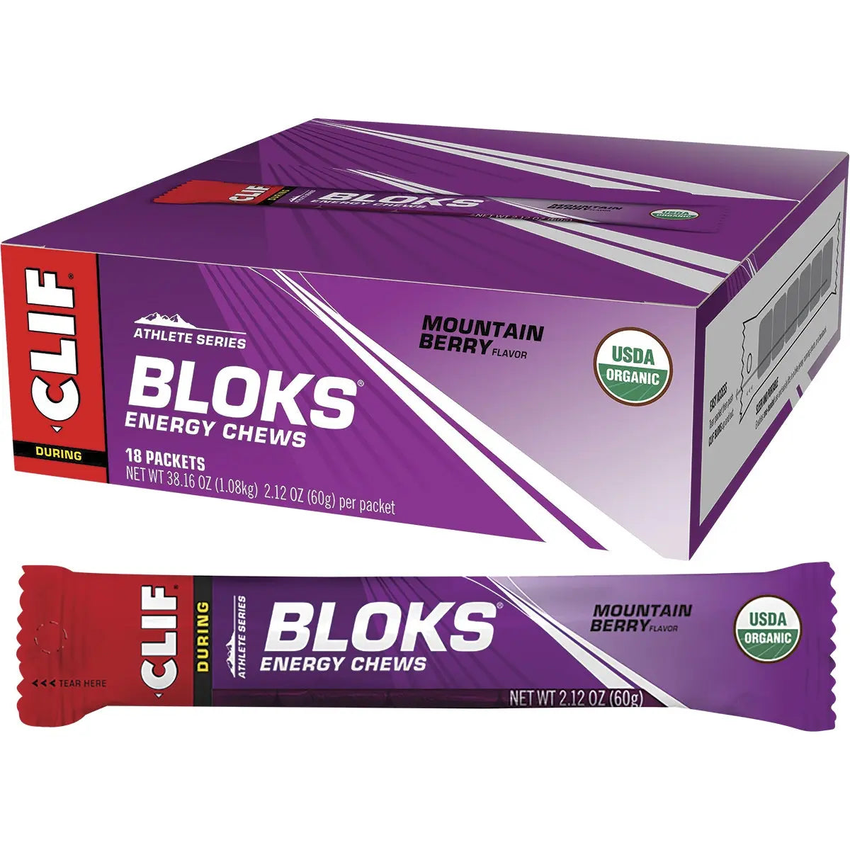 CLIF Bloks Energy Chews Mountain Berry 60g 18PK CLIF