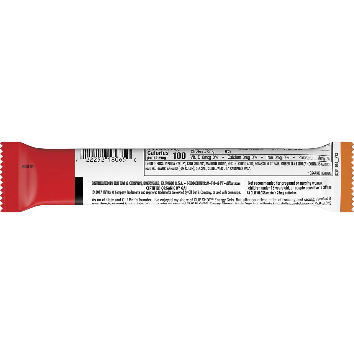 CLIF Bloks Energy Chews Orange (25mg Caffeine) 60g 18PK CLIF