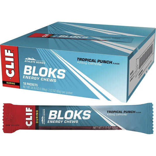 CLIF Bloks Energy Chews Tropical Punch (25mg Caffeine) 60g 18PK CLIF