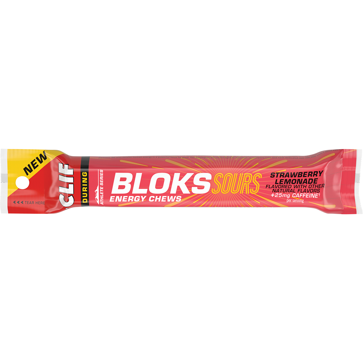 Clif Bloks Energy Chews Sour Strawberry Lemonade (25mg Caffeine) 60g x 18 Pack