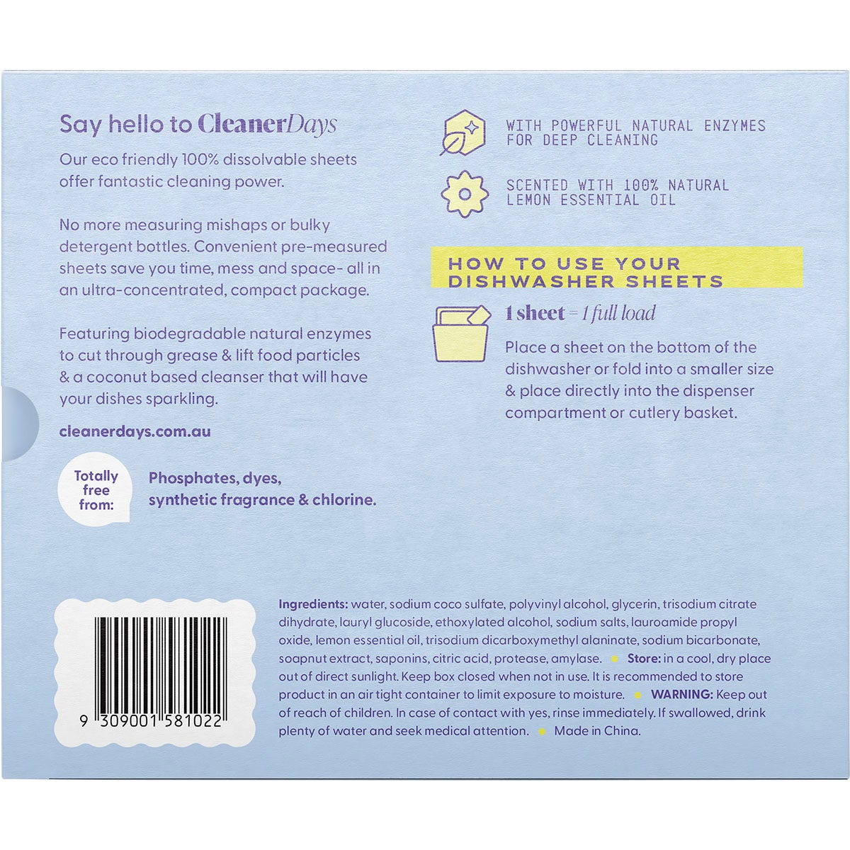 CLEANER DAYS Dishwasher Detergent Sheets Lemon 60pcs - Cutprice Online