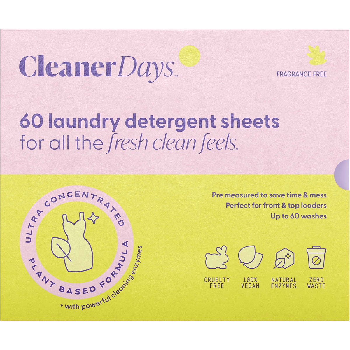 CLEANER DAYS Laundry Detergent Sheets Fragrance Free 60pcs - Cutprice Online