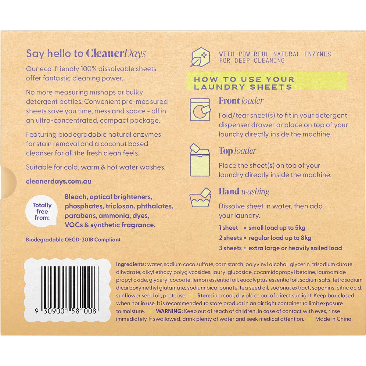 CLEANER DAYS Laundry Detergent Sheets Lemon + Eucalyptus 60pcs - Cutprice Online