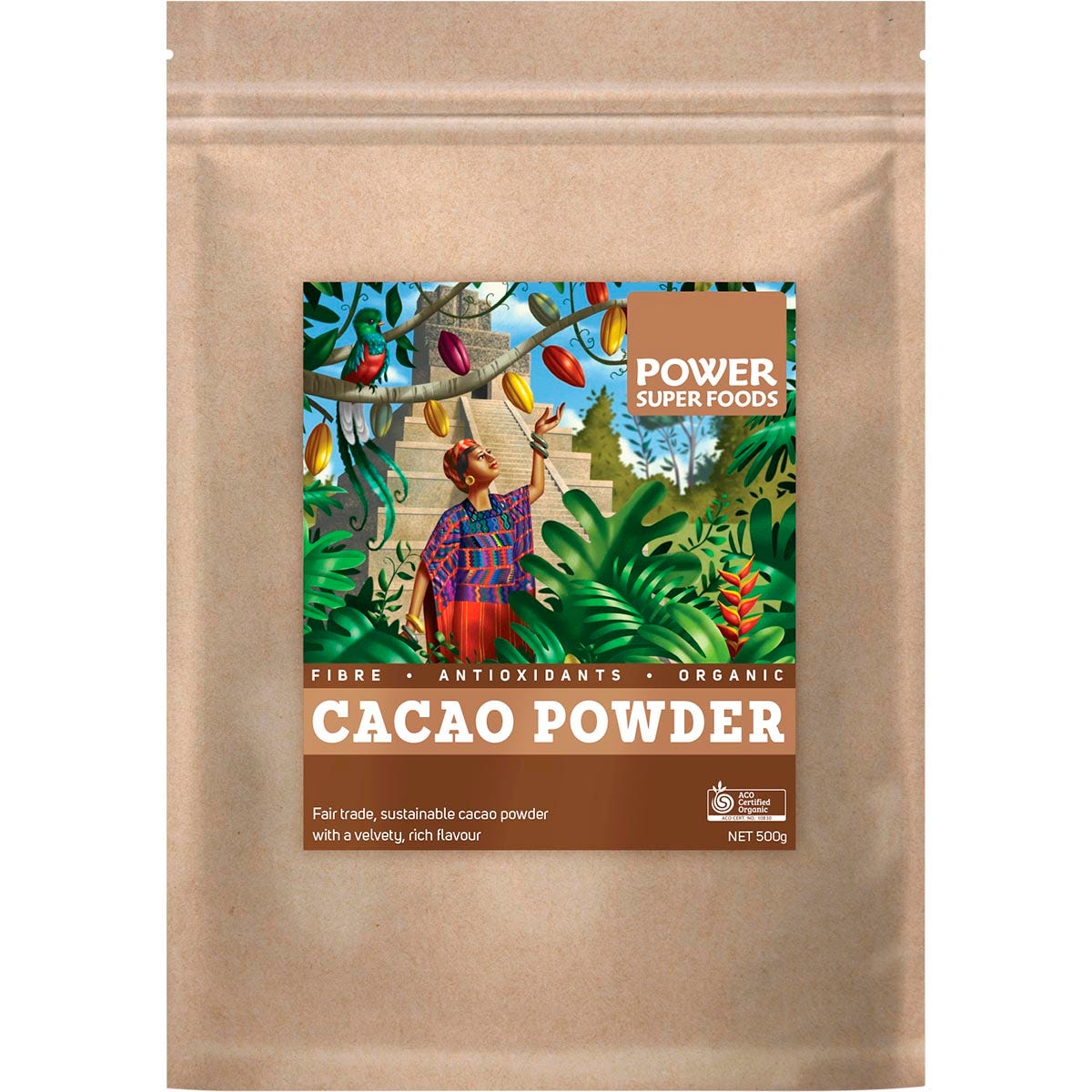 Power Super Foods Cacao Powder Kraft Bag Certified Organic 500g - Cutprice Online