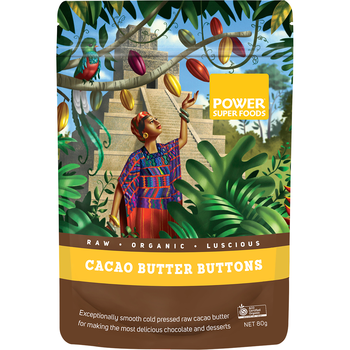 Power Super Foods Raw Certified Organic Cacao Butter Buttons 80g