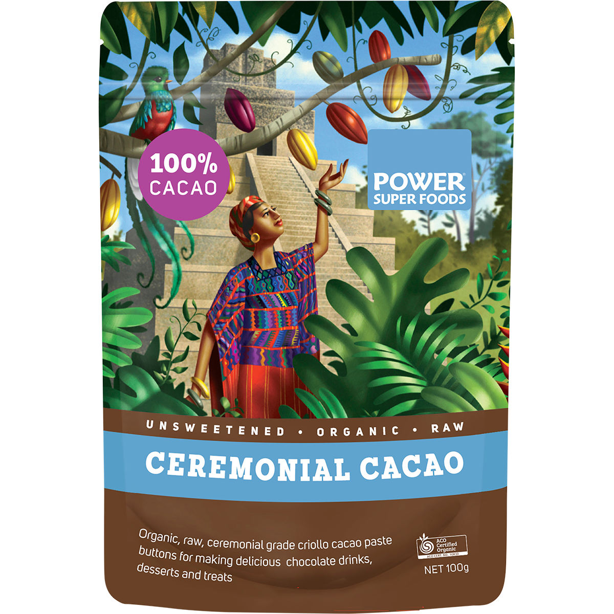 Power Super Foods Ceremonial Grade Certified Organic Cacao Paste Buttons 100g