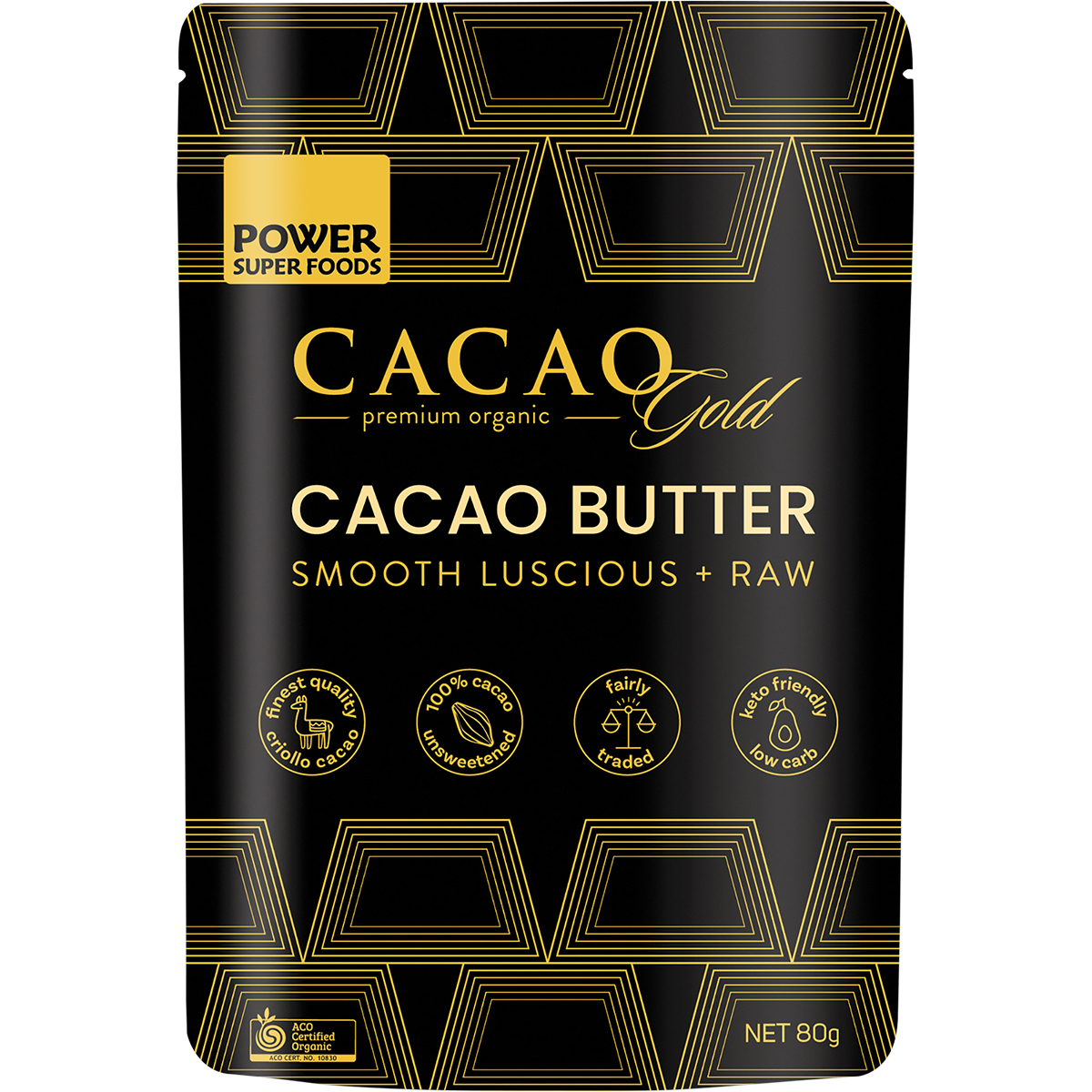 Power Super Foods Raw Certified Organic Cacao Gold Butter Chunks 80g