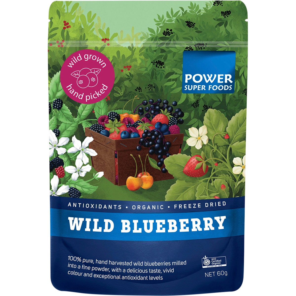 POWER SUPER FOODS Wild Blueberry Powder Certified Organic 60g - Cutprice Online