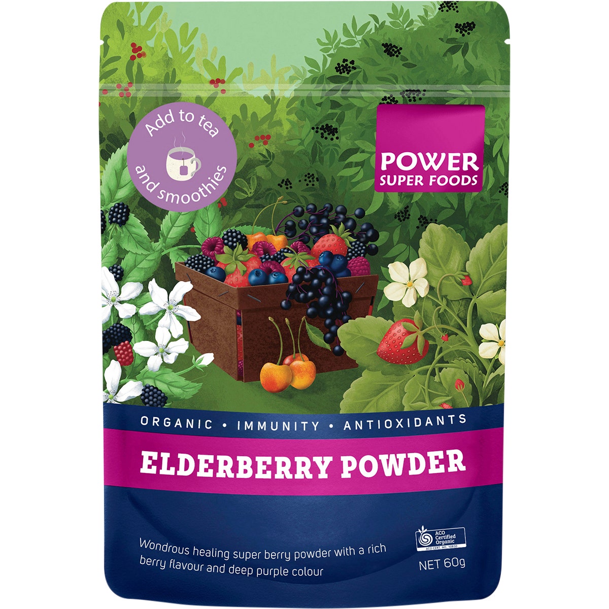 POWER SUPER FOODS Elderberry Powder Certified Organic 60g - Cutprice Online