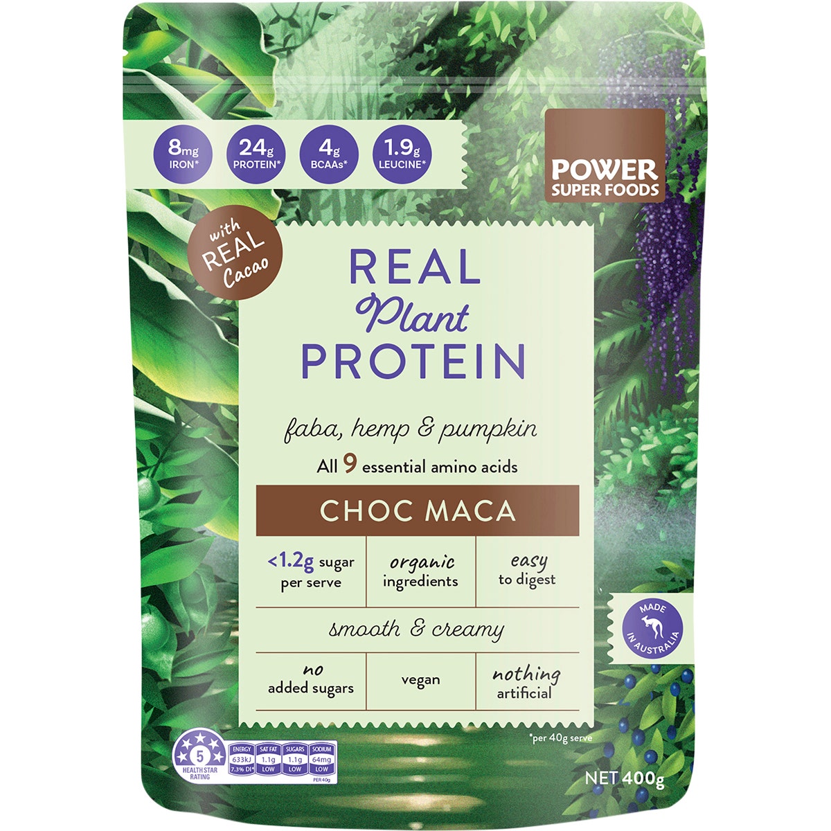 Power Super Foods Real Plant Protein Choc Maca 400g - Cutprice Online