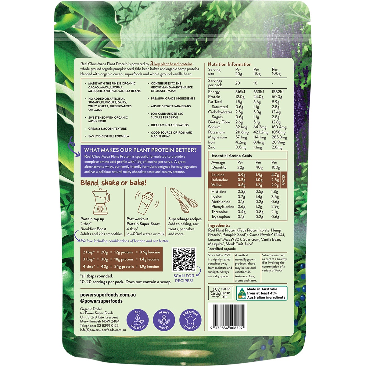 Power Super Foods Real Plant Protein Choc Maca 400g - Cutprice Online