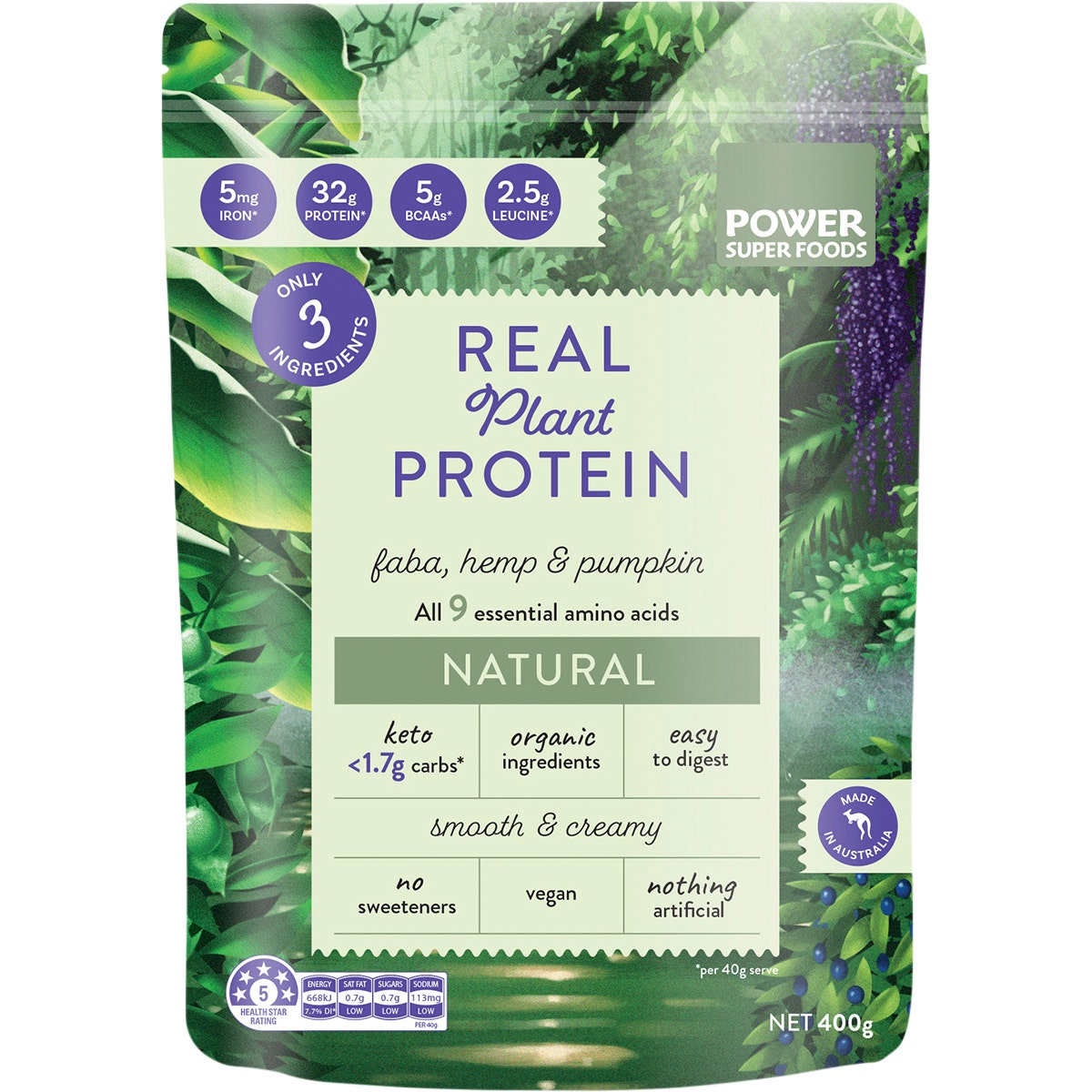 Power Super Foods Real Plant Protein Natural 400g - Cutprice Online