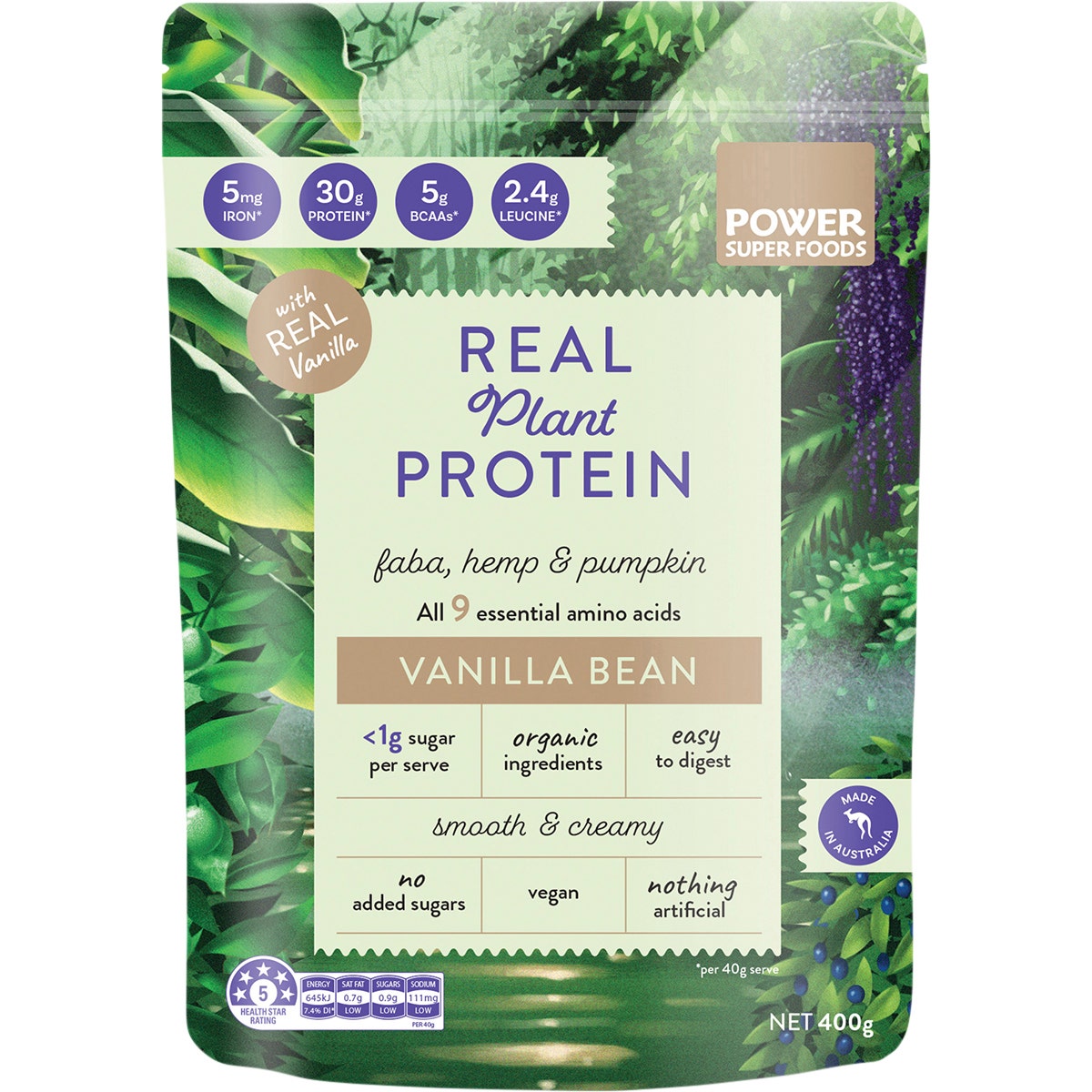 Power Super Foods Real Plant Protein Vanilla Bean 400g - Cutprice Online