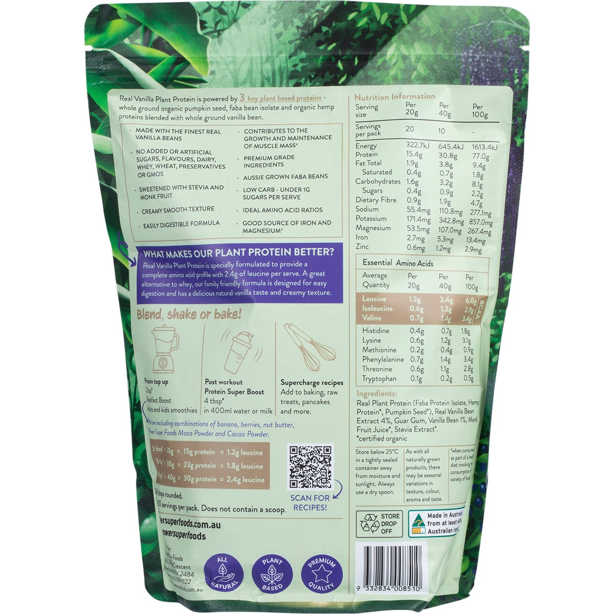 Power Super Foods Real Plant Protein Vanilla Bean 400g - Cutprice Online