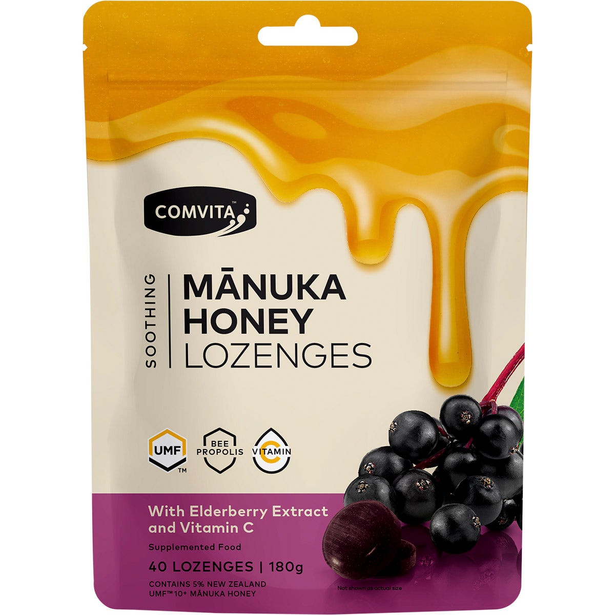 COMVITA Manuka Honey Lozenges With Elderberry Extract & Vitamin C 40x4.5g - Cutprice Online
