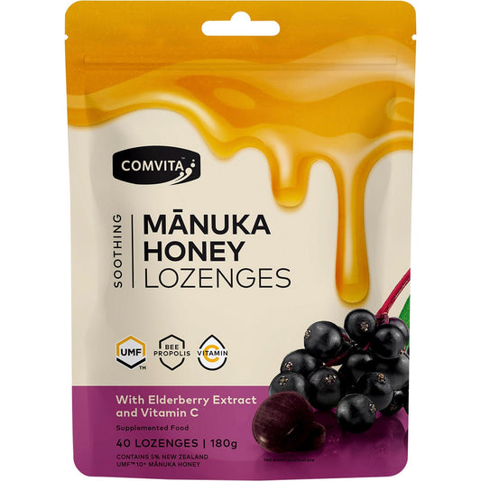 COMVITA Manuka Honey Lozenges With Elderberry Extract & Vitamin C 40x4.5g - Cutprice Online