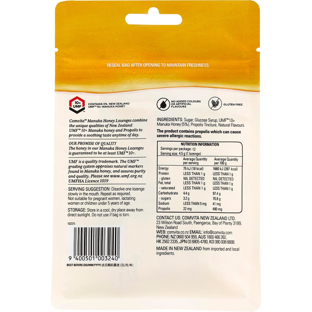 COMVITA Manuka Honey Lozenges Zesty Lemon 12x4.5g - Cutprice Online