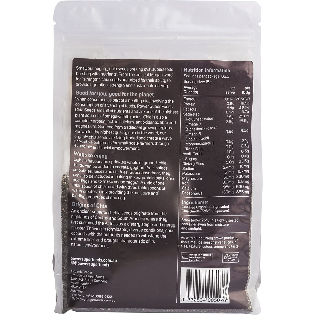 Power Super Foods Chia Seeds Raw Organic 950g - Cutprice Online