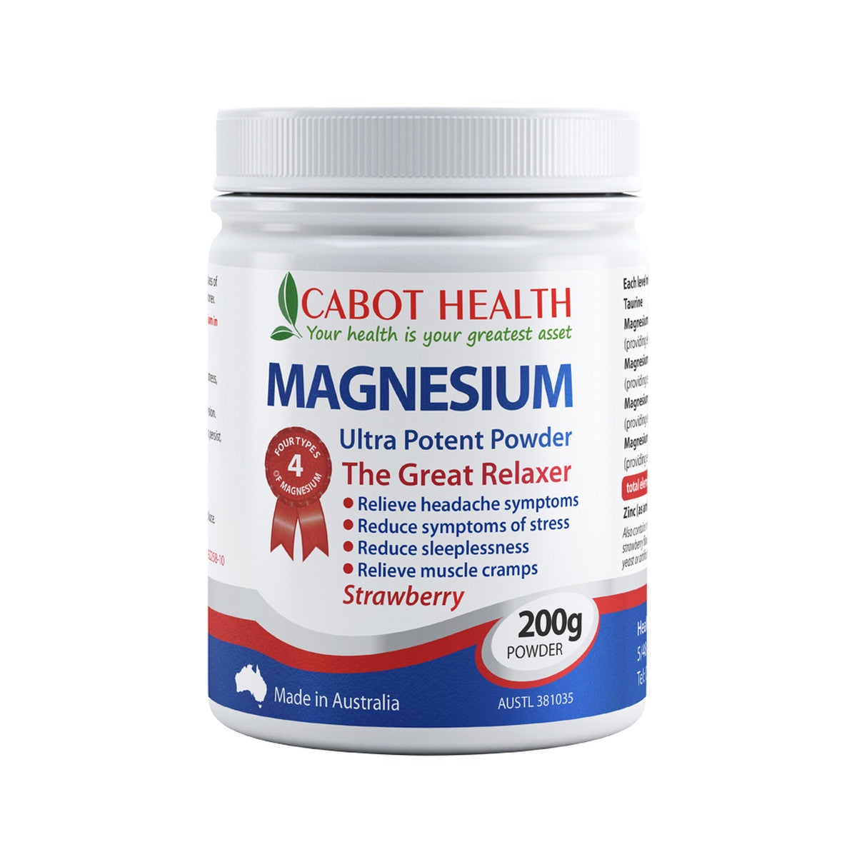Cabot Health Magnesium Ultra Potent Strawberry Powder 200g - Cutprice Online
