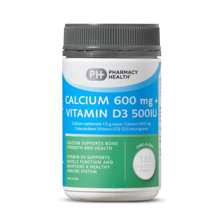 PHarmacy health CALCIUM 600MG + VIT D3 500IU 150 TABS - Cutprice Online