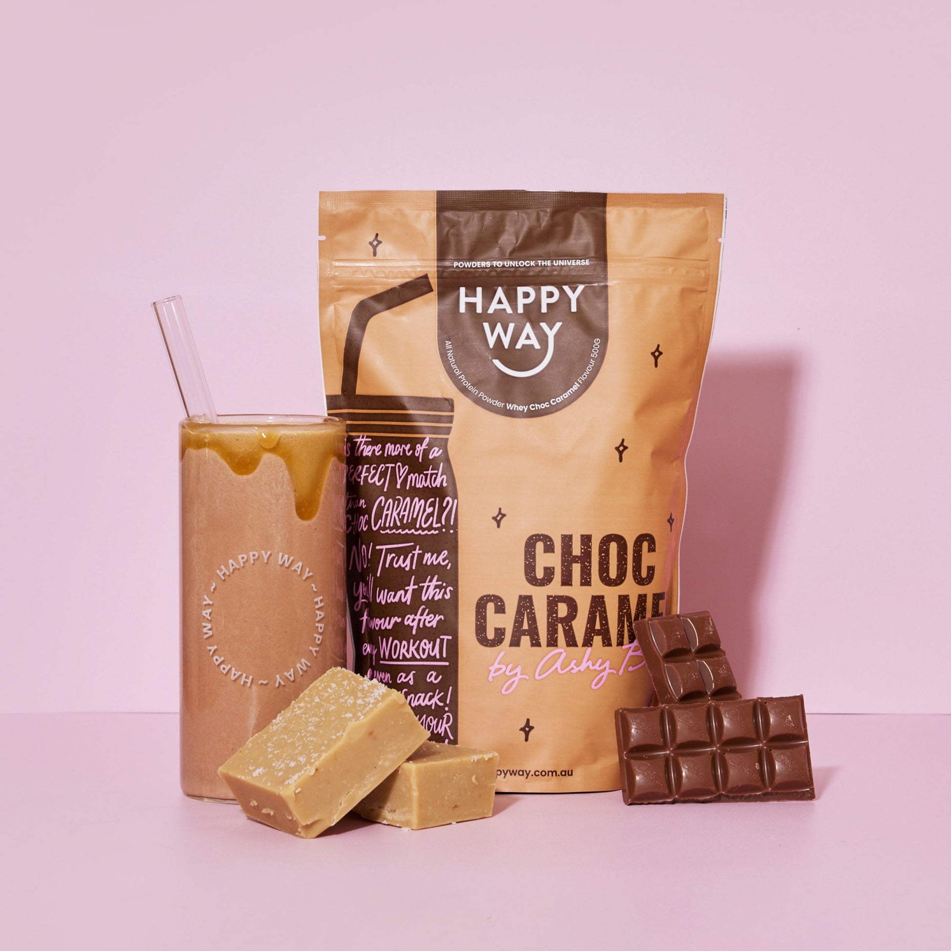 HAPPY WAY Ashy Bines Vegan Protein Powder Choc Caramel 500g - Cutprice Online