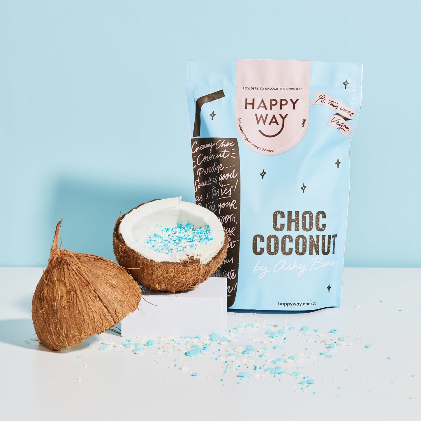 HAPPY WAY Ashy Bines Vegan Protein Powder Choc Coconut 500g - Cutprice Online