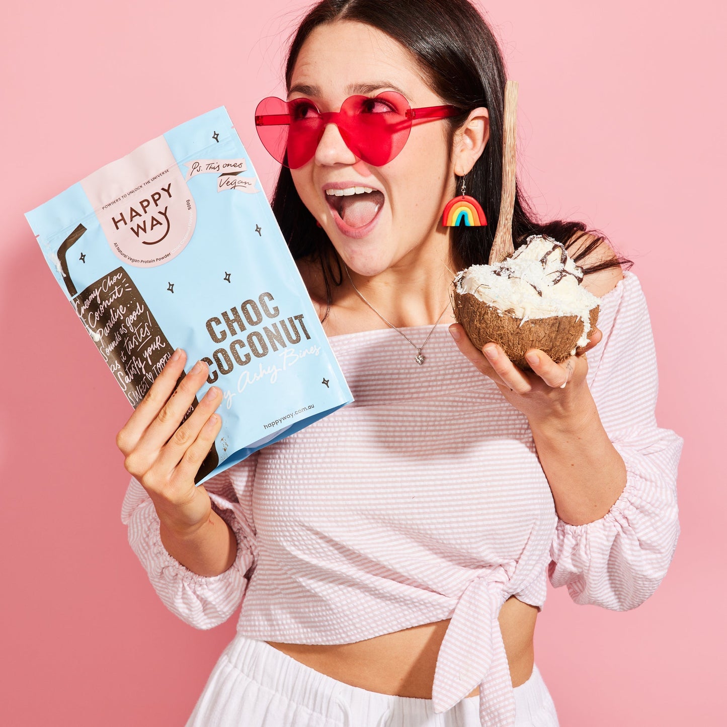 HAPPY WAY Ashy Bines Vegan Protein Powder Choc Coconut 500g - Cutprice Online