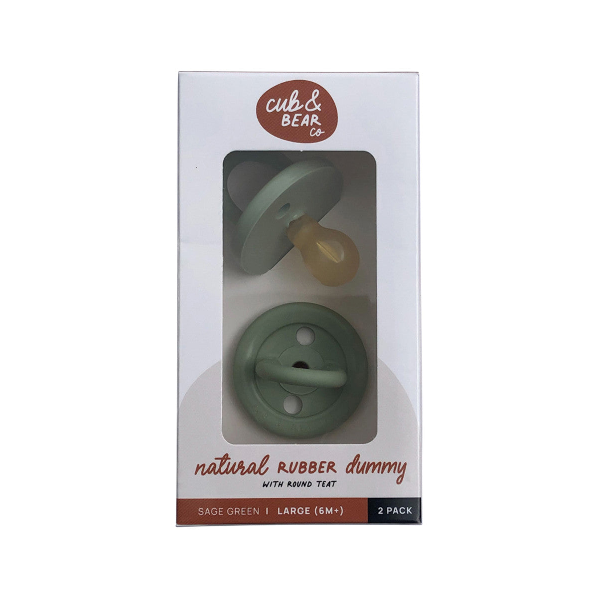 Cub & Bear Co Natural Rubber Dummy Round Teat Large (6+ Months) Sage Green Twin Pack - Cutprice Online