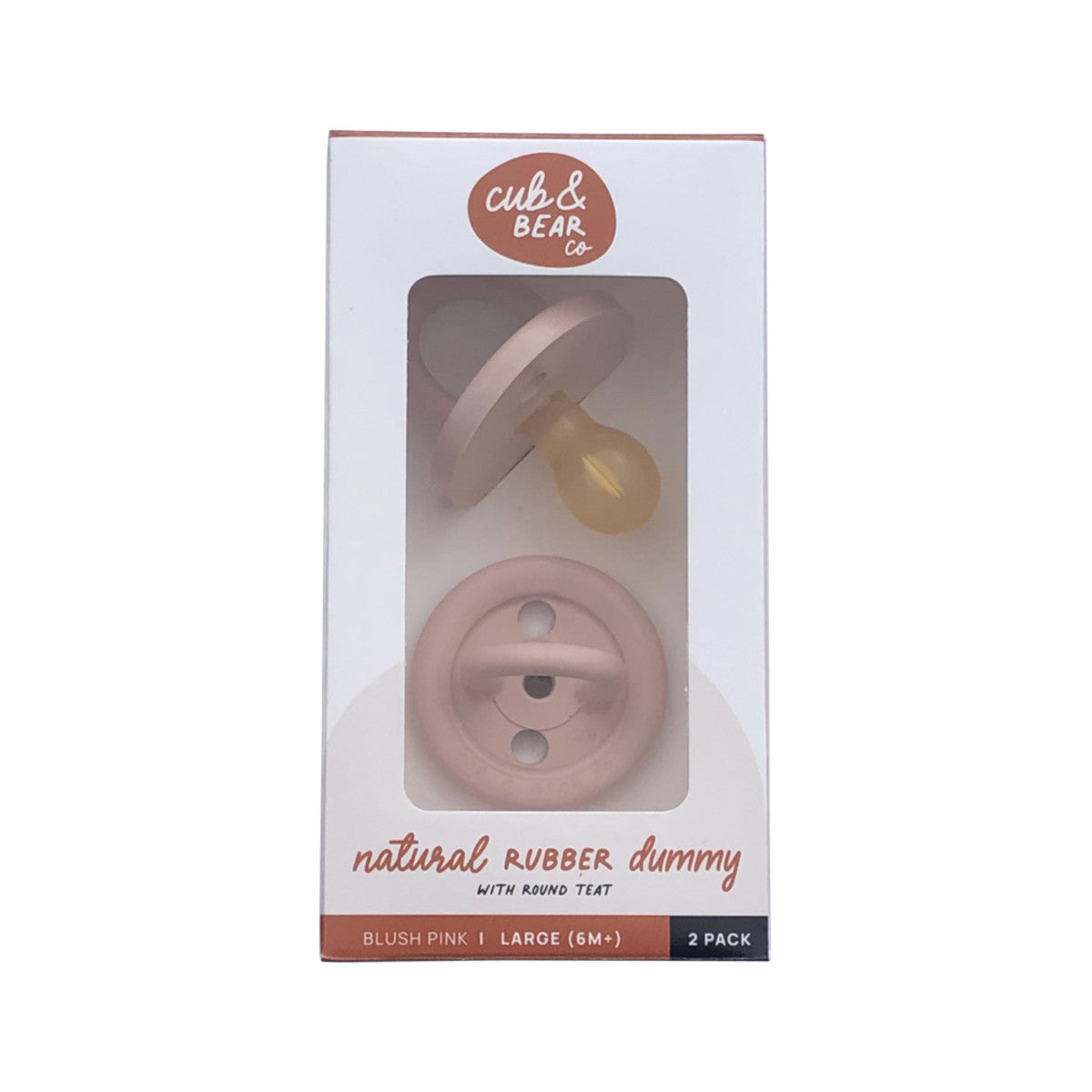 Cub & Bear Co Natural Rubber Dummy Round Teat Large (6+ Months) Blush Pink Twin Pack - Cutprice Online