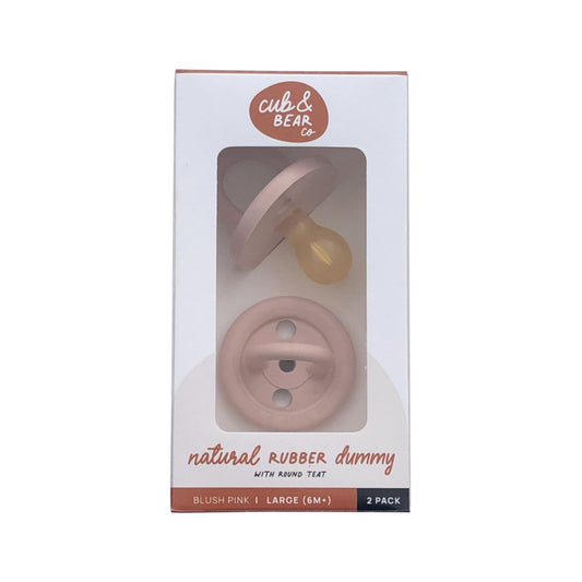 Cub & Bear Co Natural Rubber Dummy Round Teat Large (6+ Months) Blush Pink Twin Pack - Cutprice Online