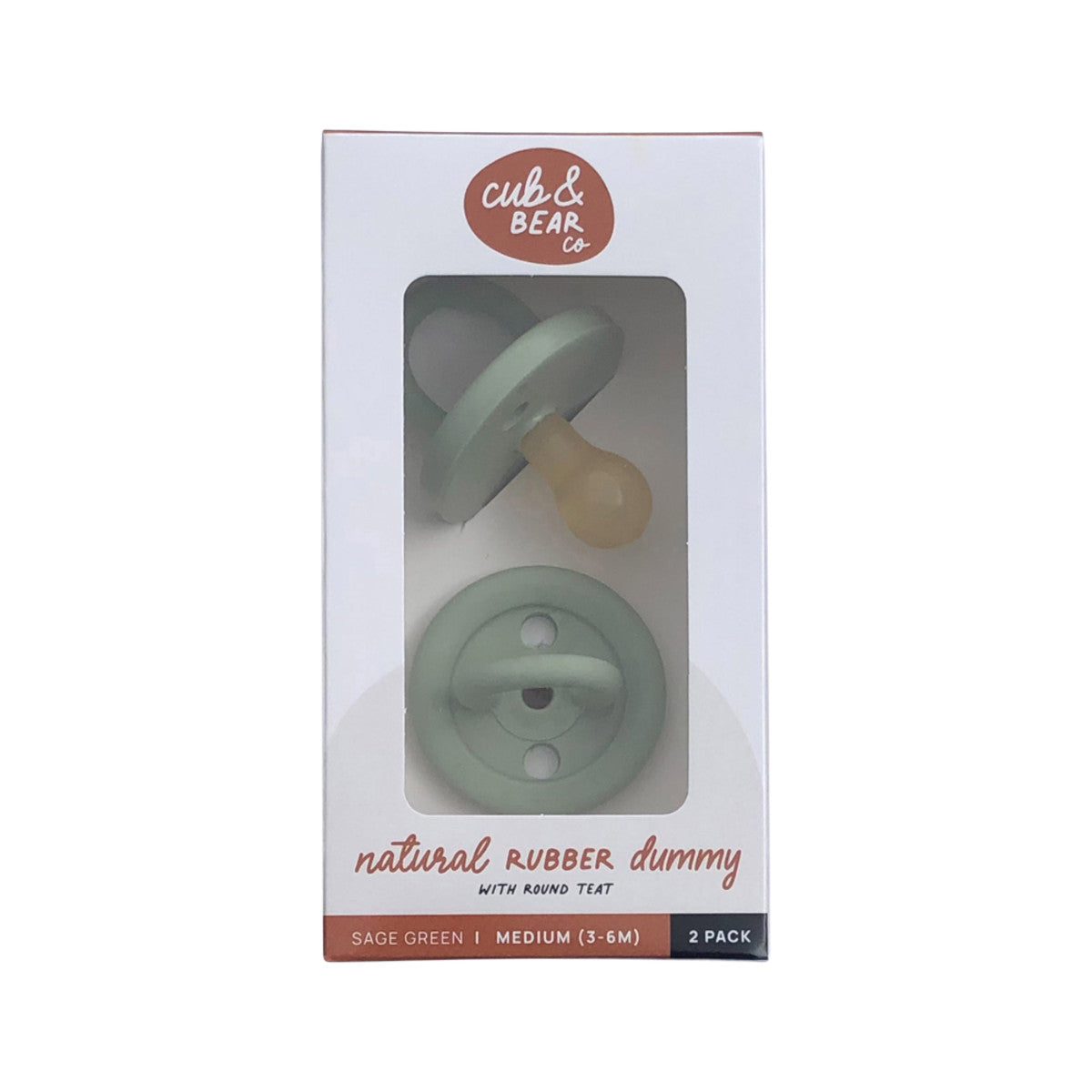 Cub & Bear Co Natural Rubber Dummy Round Teat Medium (3-6 Months) Sage Green Twin Pack - Cutprice Online