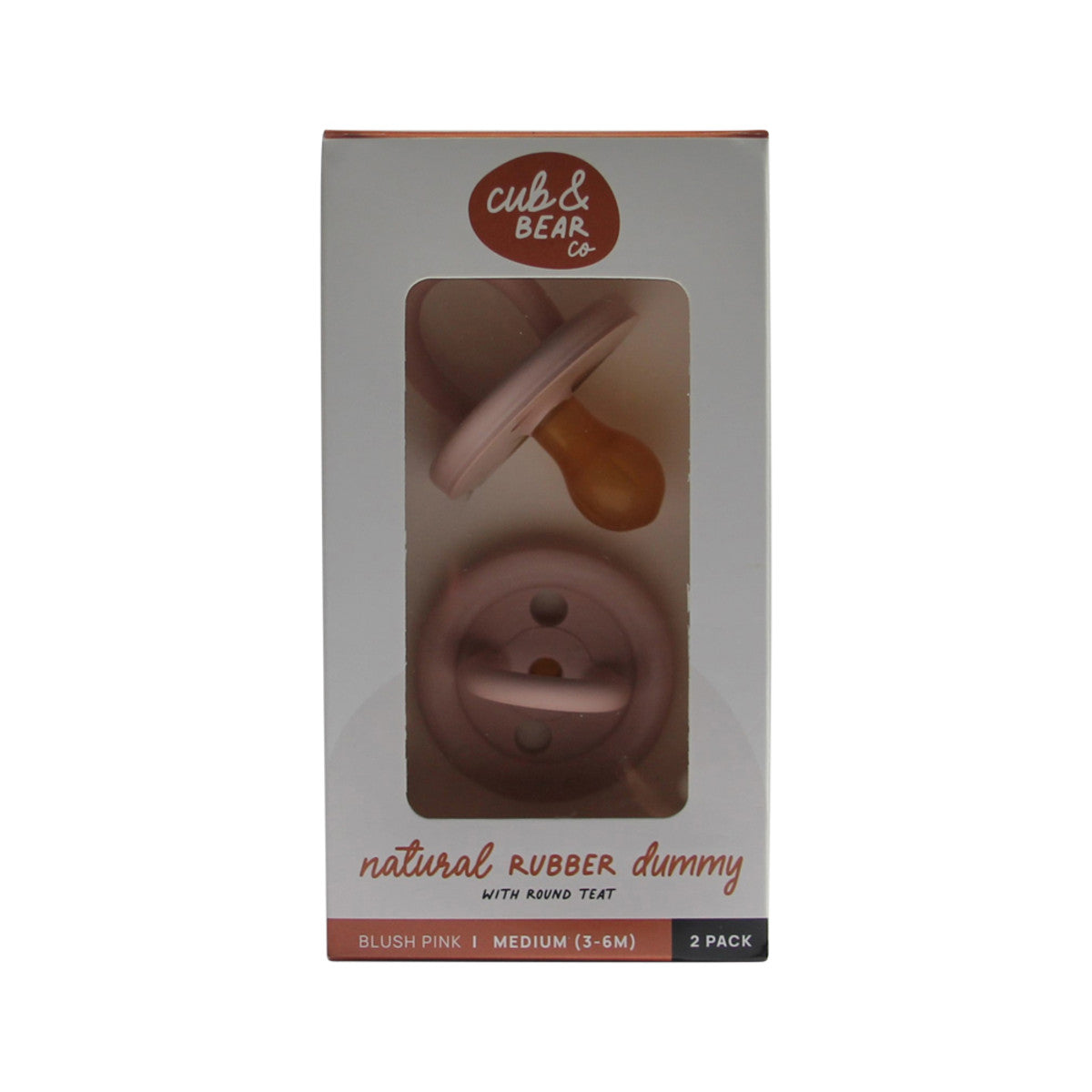 Cub & Bear Co Natural Rubber Dummy Round Teat Medium (3-6 Months) Blush Pink Twin Pack - Cutprice Online